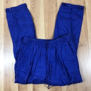 J.Crew Linen Drawstring Beach Pants Dark Blue